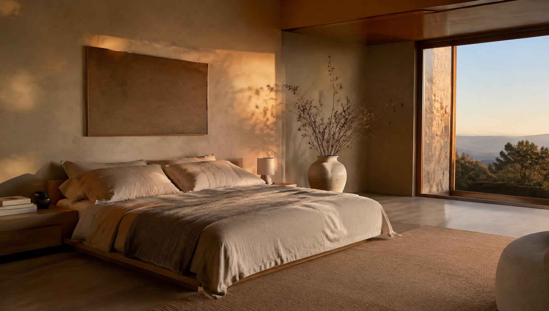Dormitorio elegante al atardecer