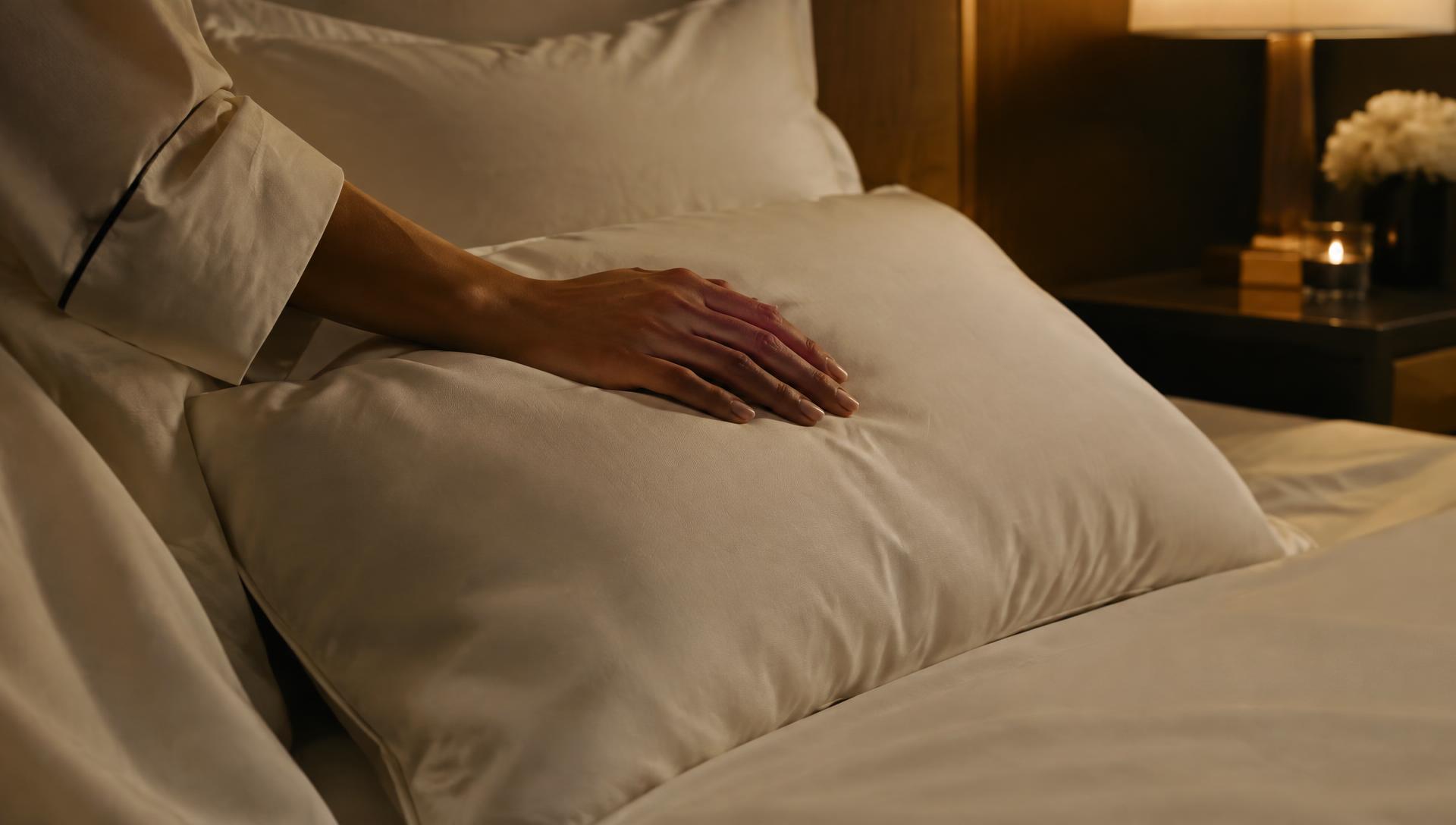 Mano del huésped sobre la almohada